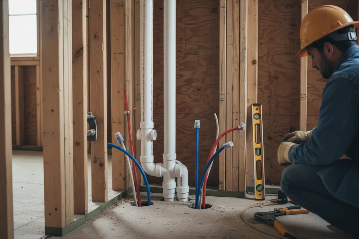 Drain and supply rough-in during Sump Pump Repair in Vinton
